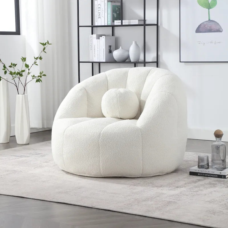 HOMEFUN Pouf rond rembourré en bouclette avec coussin