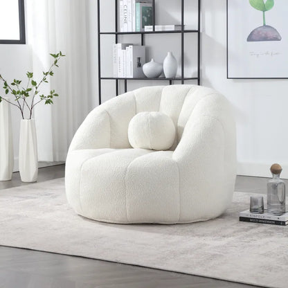 HOMEFUN Pouf rond rembourré en bouclette avec coussin