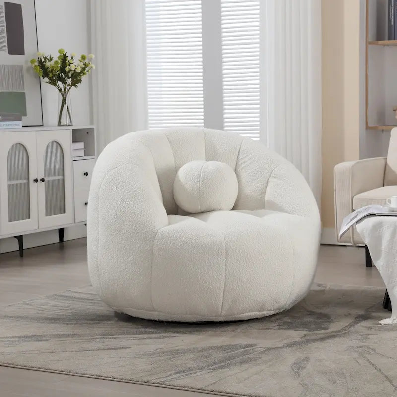 HOMEFUN Pouf rond rembourré en bouclette avec coussin