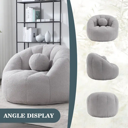 HOMEFUN Pouf rond rembourré en bouclette avec coussin