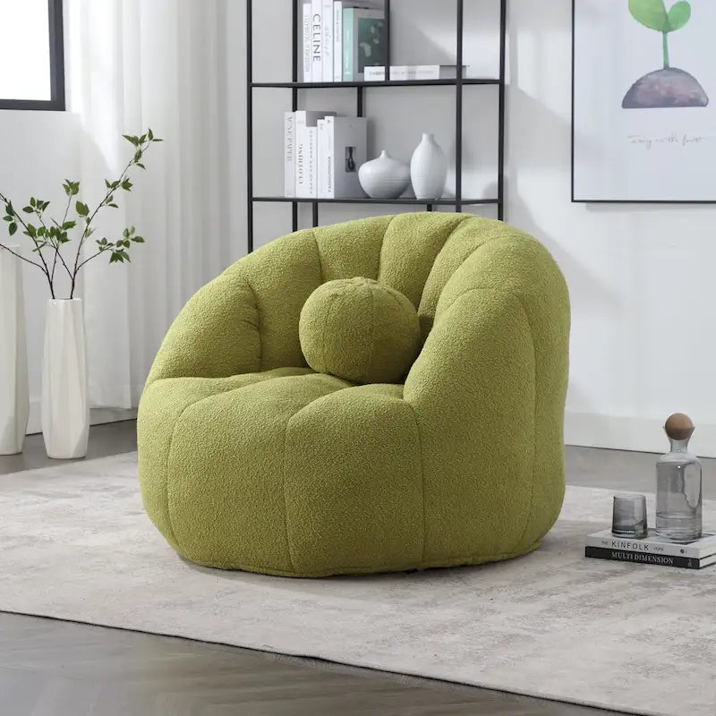 HOMEFUN Pouf rond rembourré en bouclette avec coussin