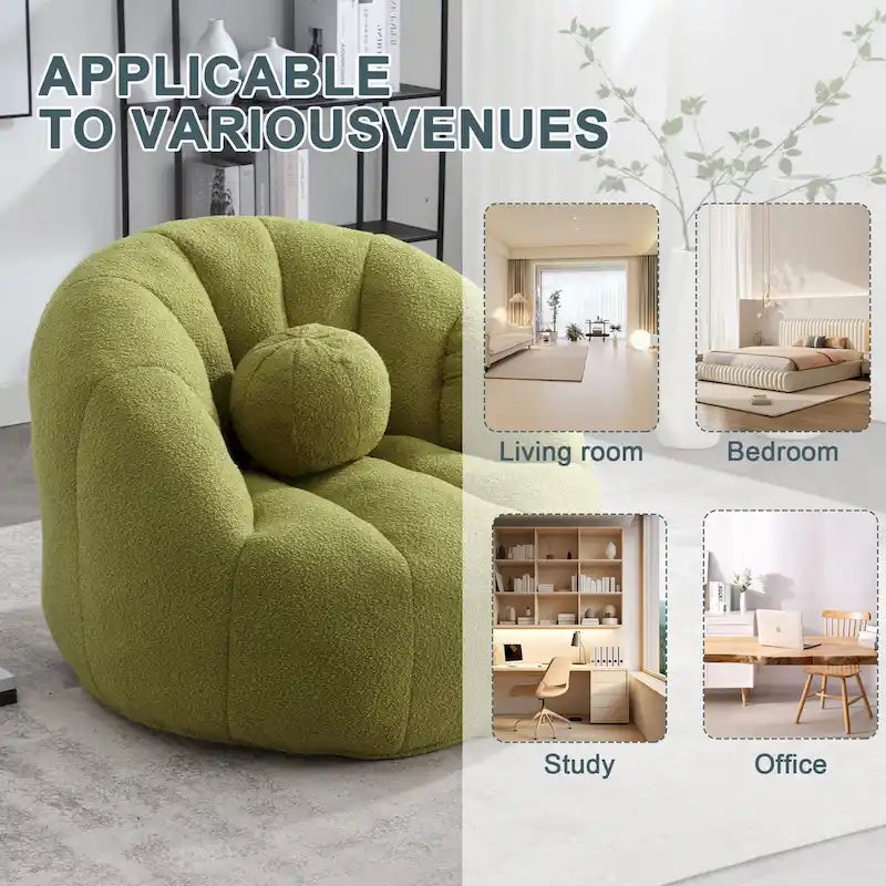 HOMEFUN Pouf rond rembourré en bouclette avec coussin