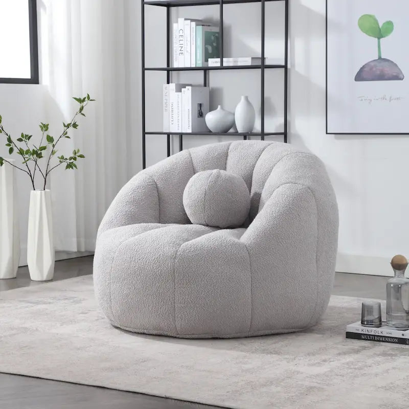 HOMEFUN Pouf rond rembourré en bouclette avec coussin