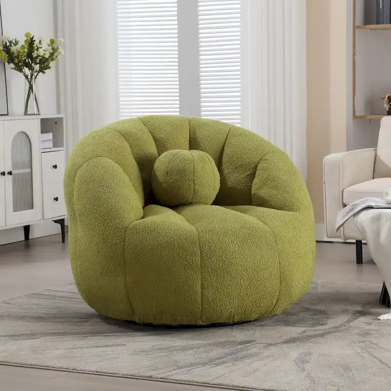 HOMEFUN Pouf rond rembourré en bouclette avec coussin
