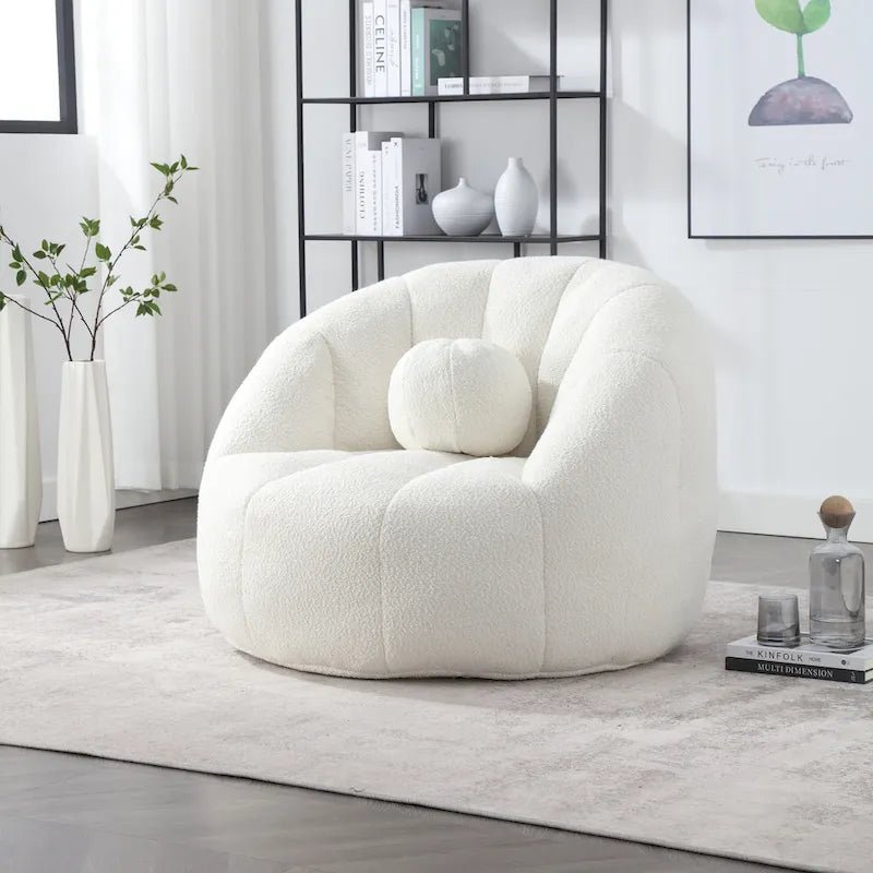 HOMEFUN Pouf rond rembourré en bouclette avec coussin