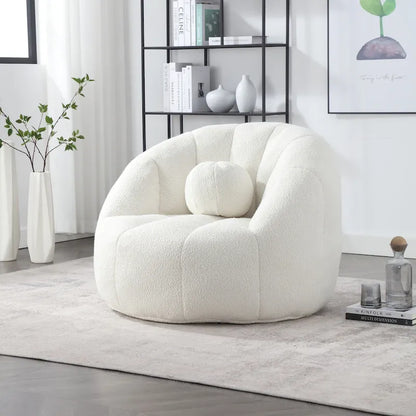 HOMEFUN Pouf rond rembourré en bouclette avec coussin