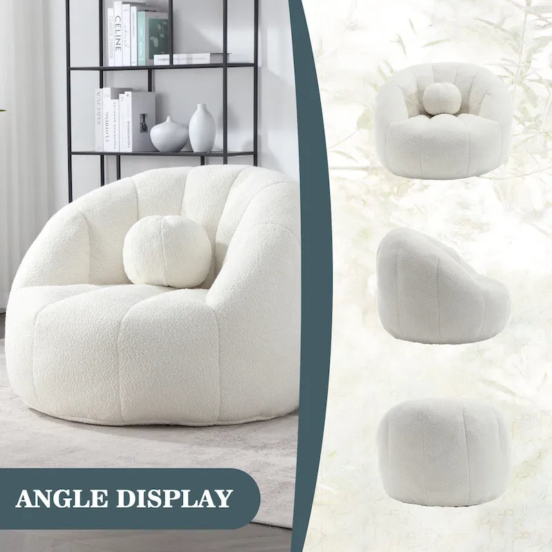 HOMEFUN Pouf rond rembourré en bouclette avec coussin