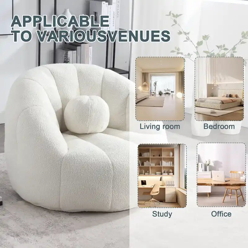 HOMEFUN Pouf rond rembourré en bouclette avec coussin