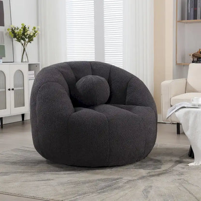 HOMEFUN Pouf rond rembourré en bouclette avec coussin