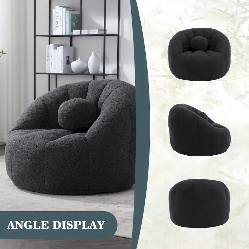 HOMEFUN Pouf rond rembourré en bouclette avec coussin