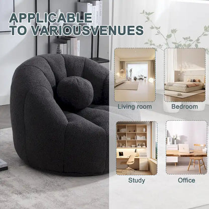 HOMEFUN Pouf rond rembourré en bouclette avec coussin
