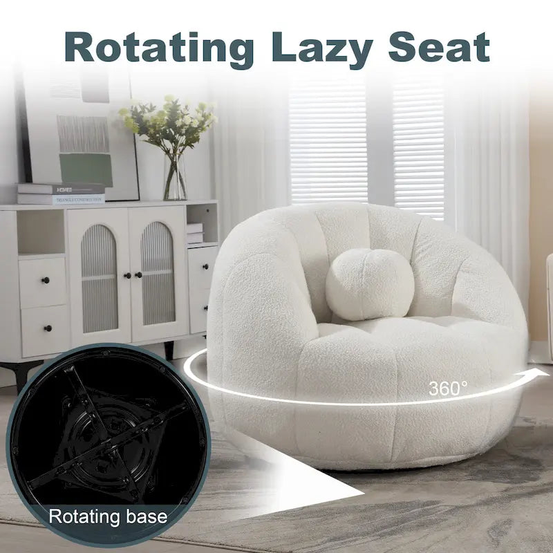 HOMEFUN Pouf rond rembourré en bouclette avec coussin