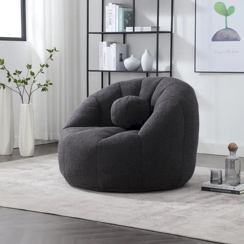 HOMEFUN Pouf rond rembourré en bouclette avec coussin