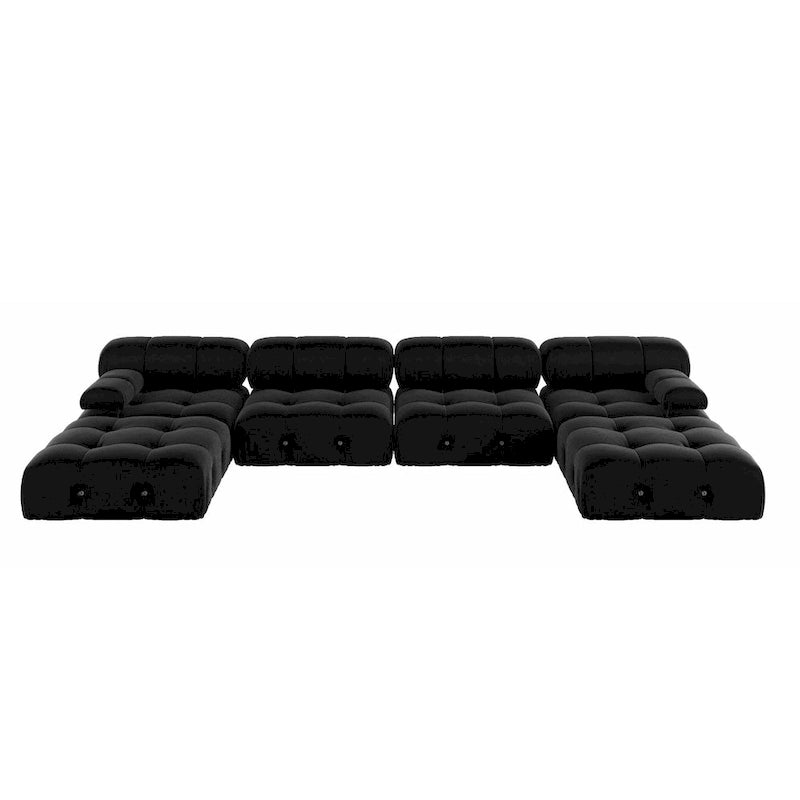 Canapé d'angle 6 pièces en velours, en forme de U, 4 places avec 2 poufs