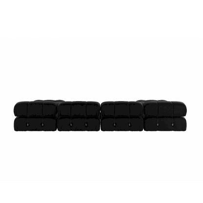Canapé d'angle 6 pièces en velours, en forme de U, 4 places avec 2 poufs