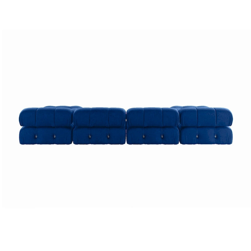Canapé d'angle 6 pièces en velours, en forme de U, 4 places avec 2 poufs
