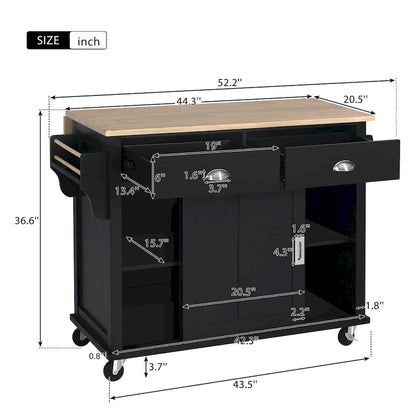 Chariot de cuisine avec comptoir rabattable en bois d'hévéa, hauteur réglable et rangement dissimulé sous porte coulissante de style grange