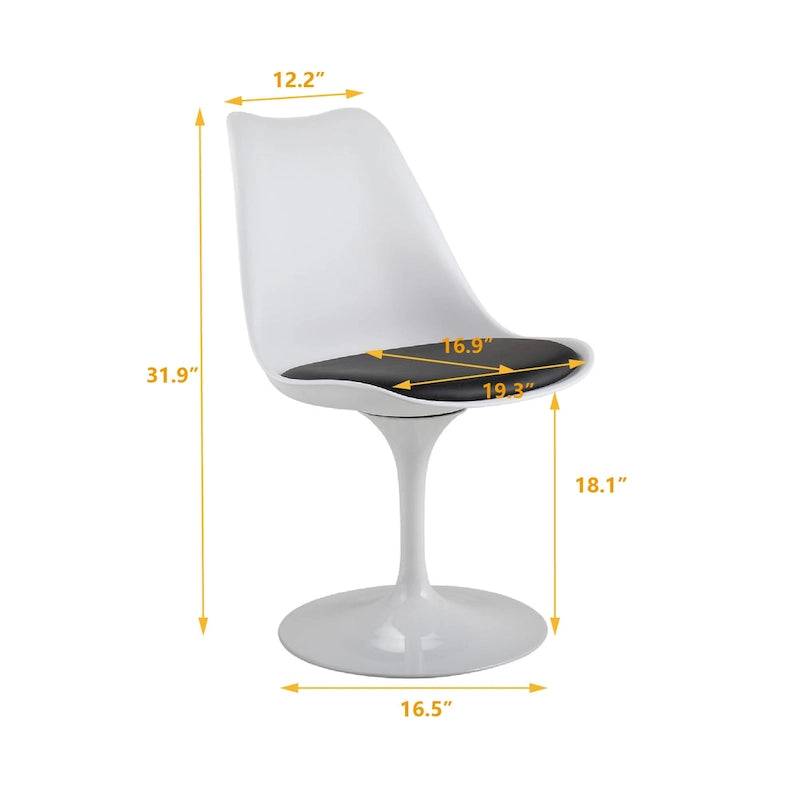 Chaise d'appoint pivotante tulipe, chaise de salle à manger avec assise rembourrée et dossier incurvé