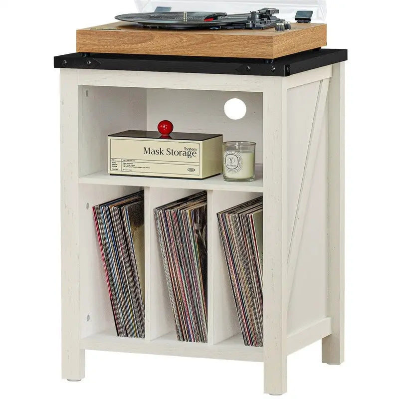 Support pour platine vinyle avec rangement pour disques vinyle - 15,74 cm (P) x 19,68 cm (L) x 29,01 cm (H)