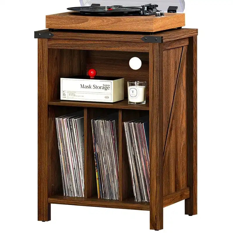 Support pour platine vinyle avec rangement pour disques vinyle - 15,74 cm (P) x 19,68 cm (L) x 29,01 cm (H)