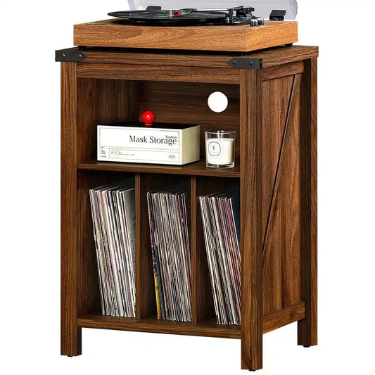 Support pour platine vinyle avec rangement pour disques vinyle - 15,74 cm (P) x 19,68 cm (L) x 29,01 cm (H)