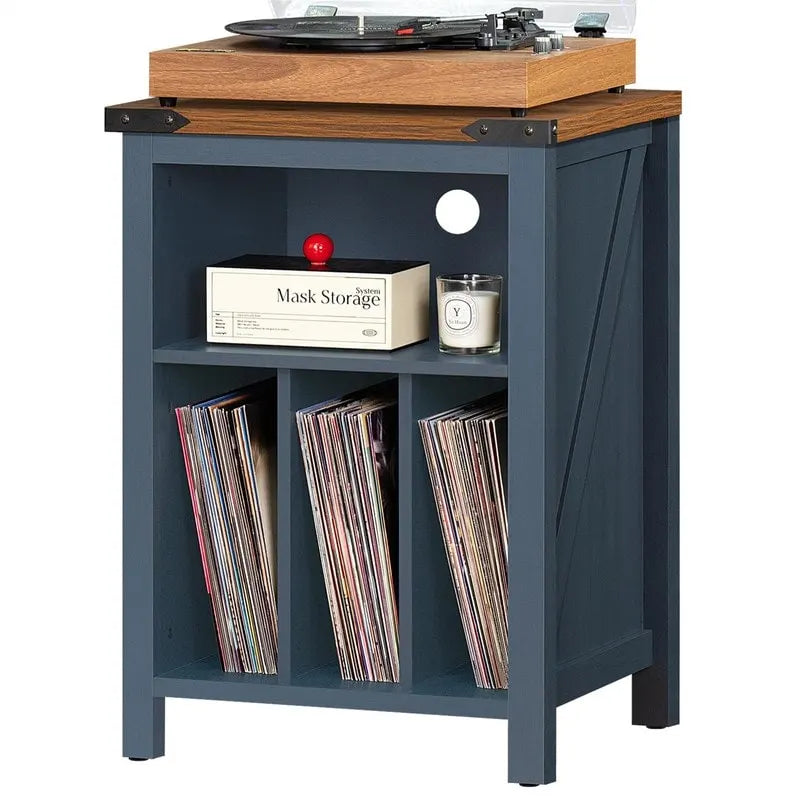 Support pour platine vinyle avec rangement pour disques vinyle - 15,74 cm (P) x 19,68 cm (L) x 29,01 cm (H)