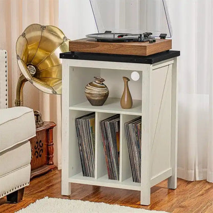 Support pour platine vinyle avec rangement pour disques vinyle - 15,74 cm (P) x 19,68 cm (L) x 29,01 cm (H)