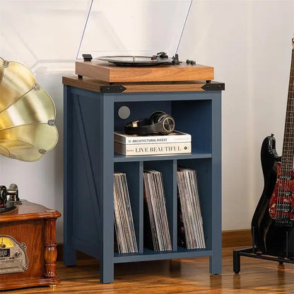 Support pour platine vinyle avec rangement pour disques vinyle - 15,74 cm (P) x 19,68 cm (L) x 29,01 cm (H)