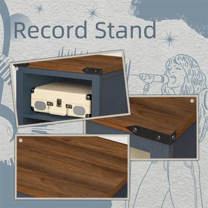 Support pour platine vinyle avec rangement pour disques vinyle - 15,74 cm (P) x 19,68 cm (L) x 29,01 cm (H)