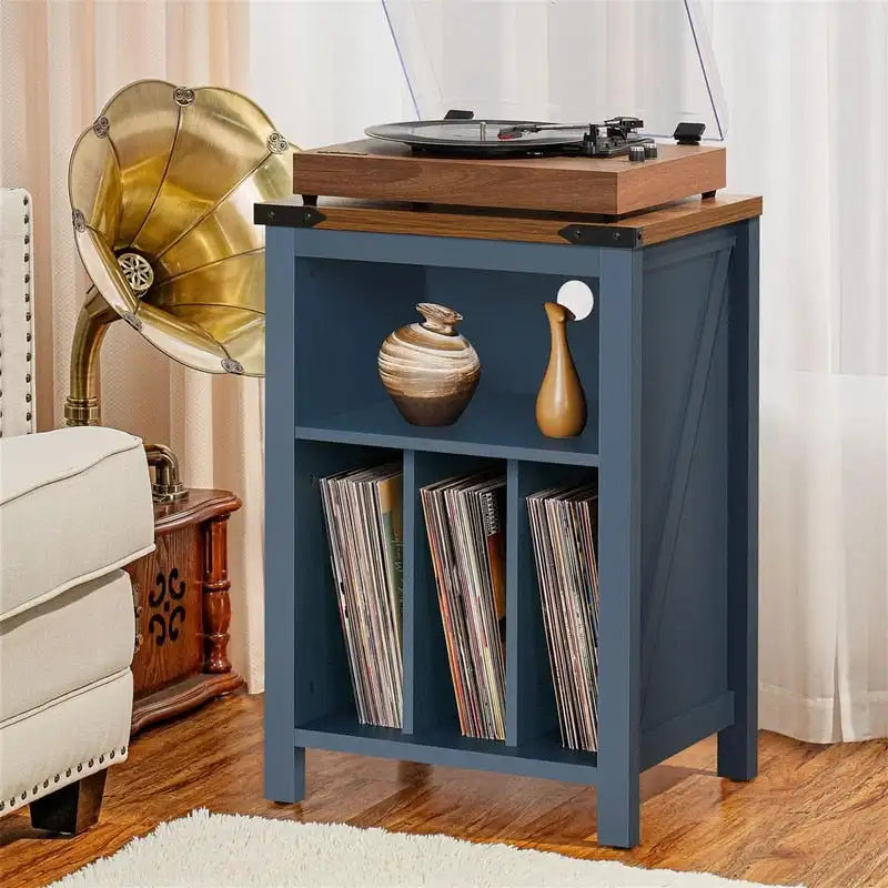 Support pour platine vinyle avec rangement pour disques vinyle - 15,74 cm (P) x 19,68 cm (L) x 29,01 cm (H)