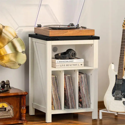 Support pour platine vinyle avec rangement pour disques vinyle - 15,74 cm (P) x 19,68 cm (L) x 29,01 cm (H)