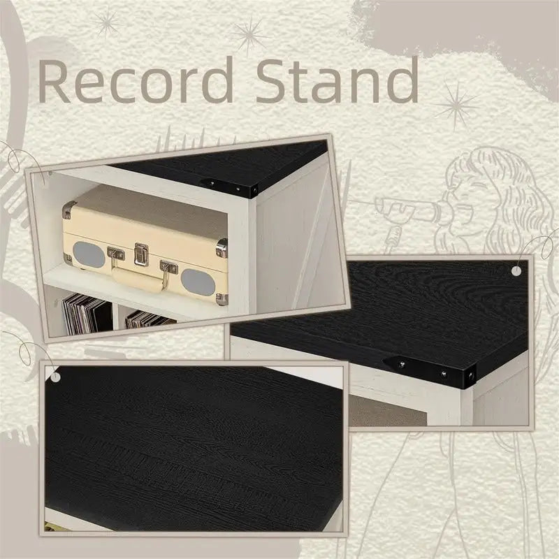 Support pour platine vinyle avec rangement pour disques vinyle - 15,74 cm (P) x 19,68 cm (L) x 29,01 cm (H)
