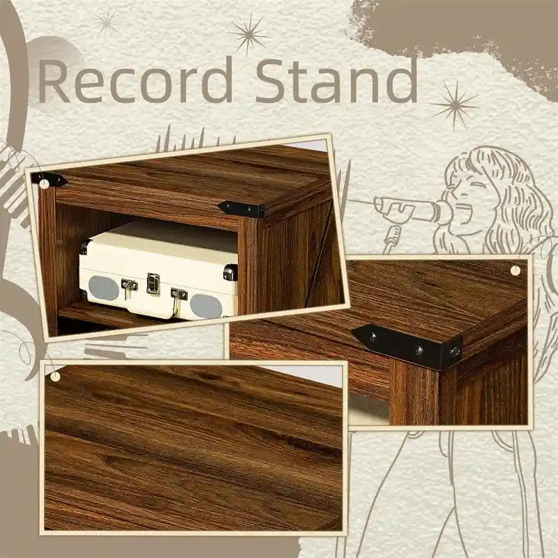 Support pour platine vinyle avec rangement pour disques vinyle - 15,74 cm (P) x 19,68 cm (L) x 29,01 cm (H)