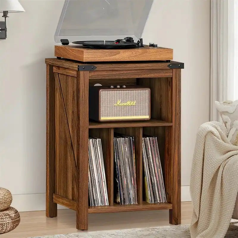Support pour platine vinyle avec rangement pour disques vinyle - 15,74 cm (P) x 19,68 cm (L) x 29,01 cm (H)