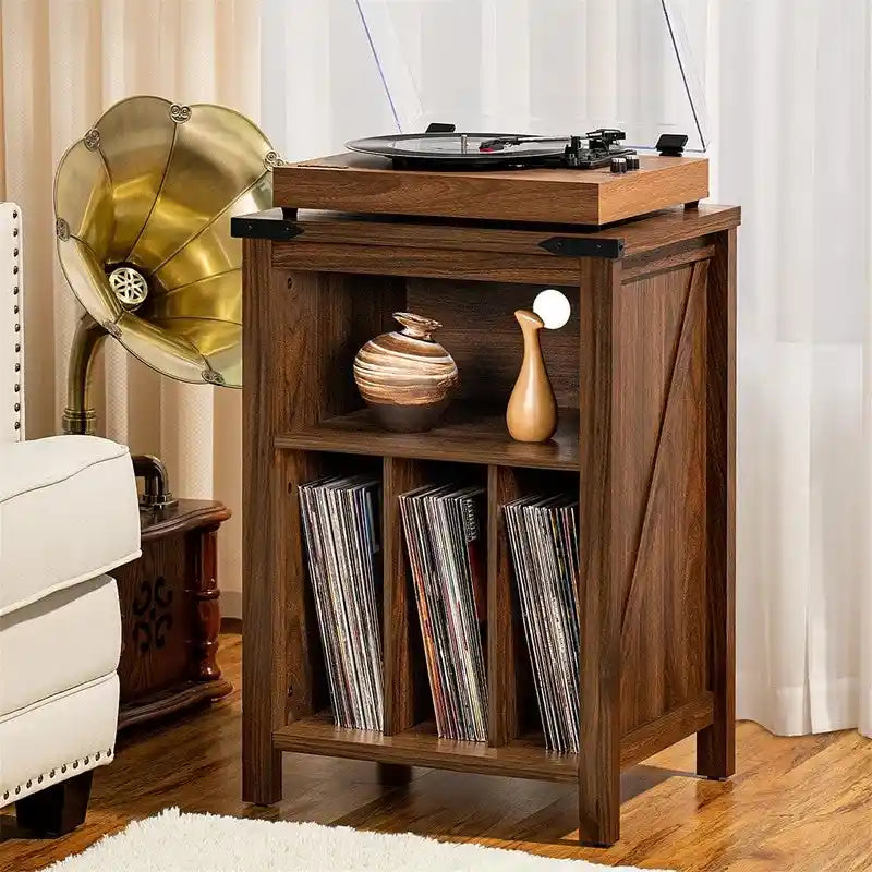 Support pour platine vinyle avec rangement pour disques vinyle - 15,74 cm (P) x 19,68 cm (L) x 29,01 cm (H)