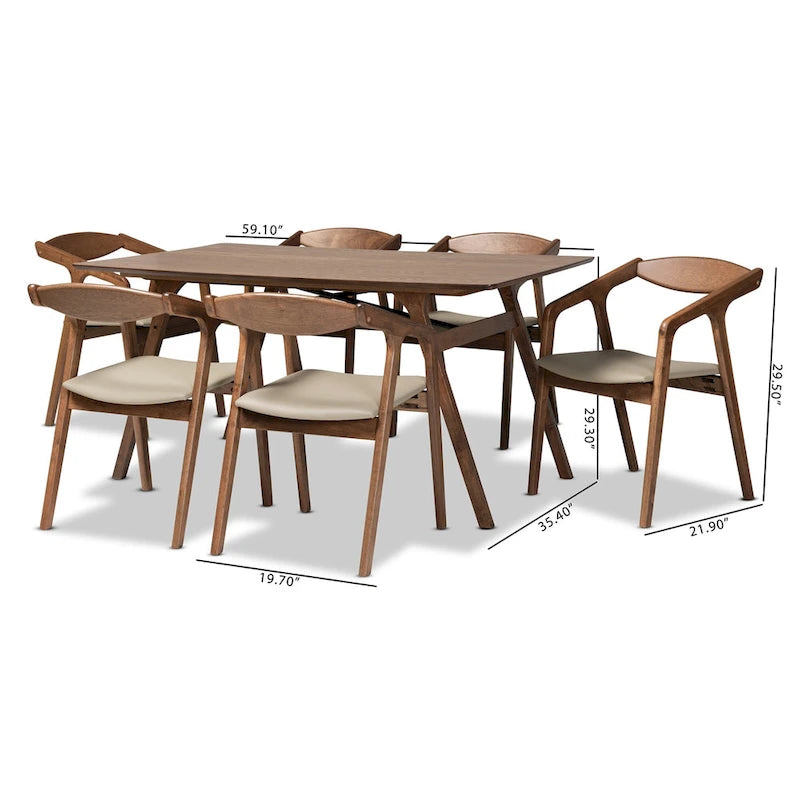 Ensemble de salle à manger 7 pièces Harland style moderne du milieu du siècle