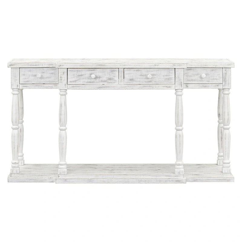 Console rétro senior à 4 tiroirs et 1 étagère, table d'entrée classique, table de rangement pour canapé