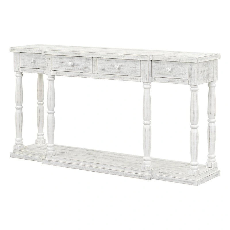 Console rétro senior à 4 tiroirs et 1 étagère, table d'entrée classique, table de rangement pour canapé