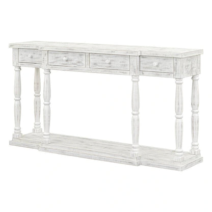 Console rétro senior à 4 tiroirs et 1 étagère, table d'entrée classique, table de rangement pour canapé