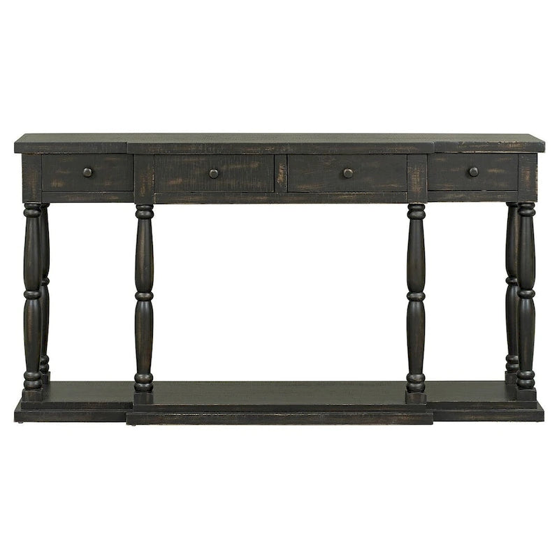 Console rétro senior à 4 tiroirs et 1 étagère, table d'entrée classique, table de rangement pour canapé
