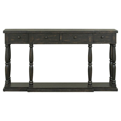 Console rétro senior à 4 tiroirs et 1 étagère, table d'entrée classique, table de rangement pour canapé