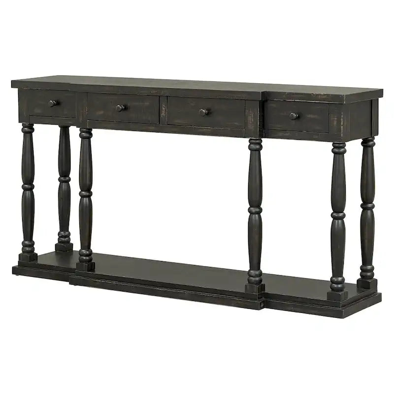 Console rétro senior à 4 tiroirs et 1 étagère, table d'entrée classique, table de rangement pour canapé
