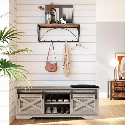 Banc à chaussures d'entrée de style campagnard avec coussin épais