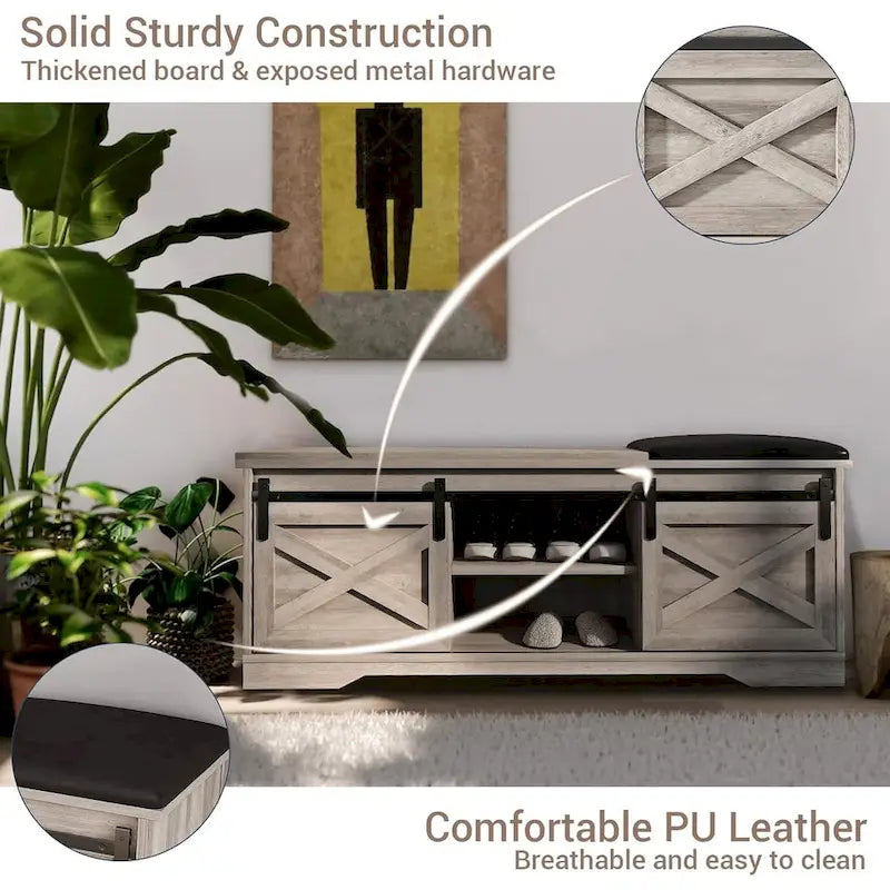 Banc à chaussures d'entrée de style campagnard avec coussin épais