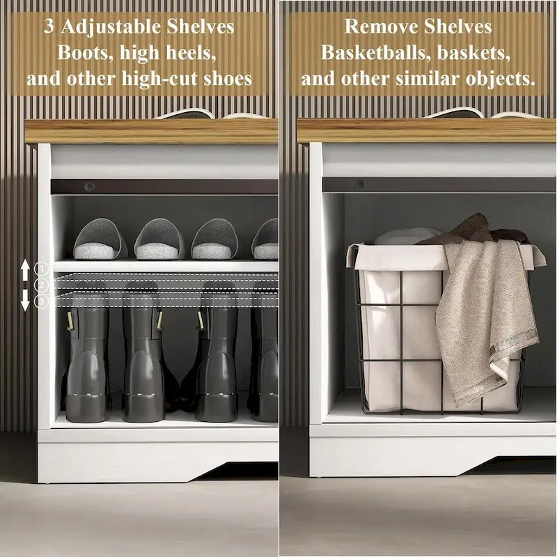 Banc à chaussures d'entrée de style campagnard avec coussin épais