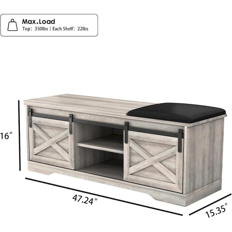 Banc à chaussures d'entrée de style campagnard avec coussin épais