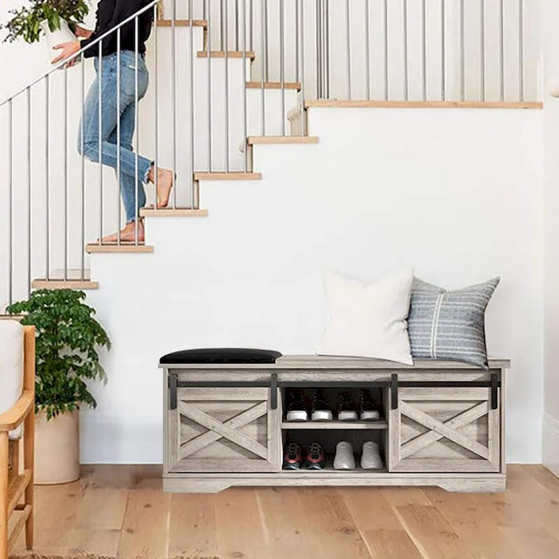 Banc à chaussures d'entrée de style campagnard avec coussin épais