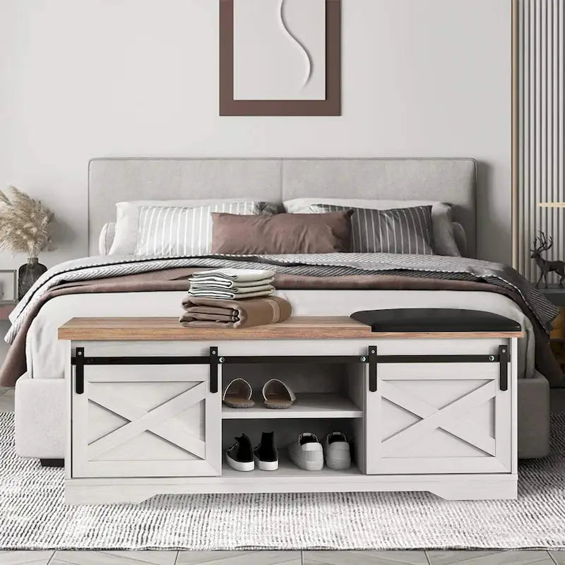 Banc à chaussures d'entrée de style campagnard avec coussin épais