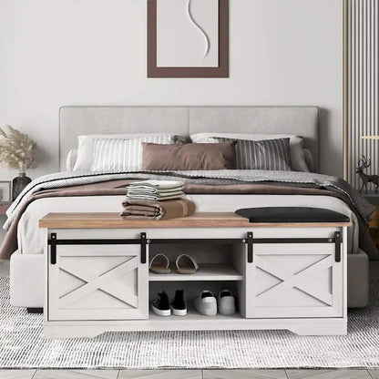 Banc à chaussures d'entrée de style campagnard avec coussin épais