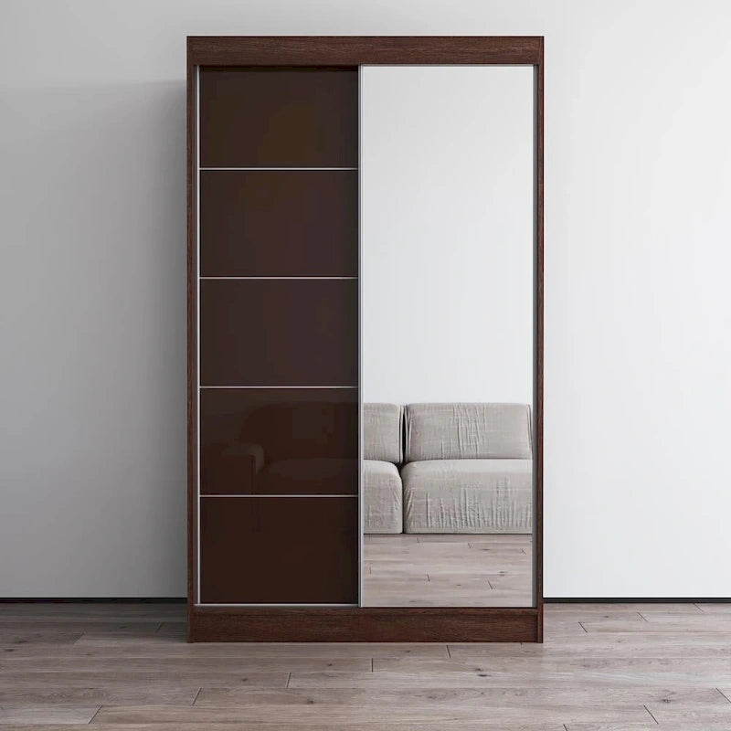 Armoire moderne Aria à 2 portes laquées brillantes avec miroir
